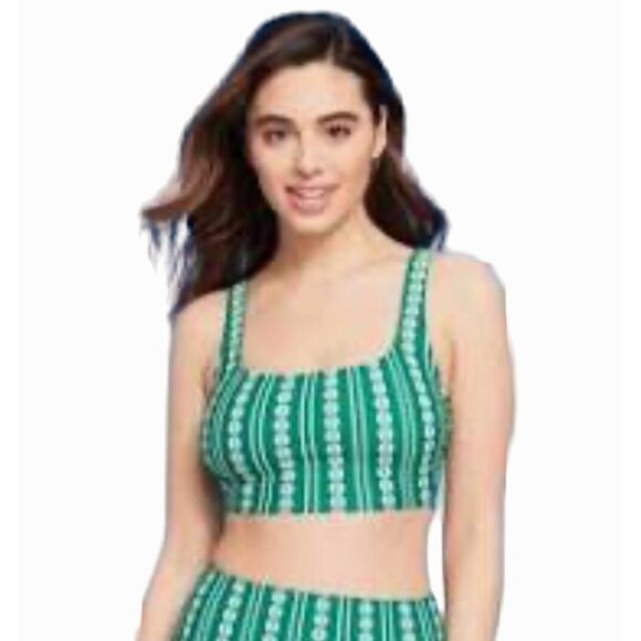 Kona Sol - Women's Global Print Longline Bikini Top - Green - Small - Picture 1 of 11